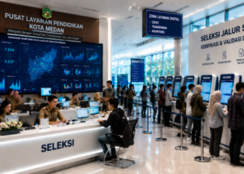 Dashboard interaktif Seleksi Jalur Siswa yang menampilkan alur verifikasi akademik real-time untuk mendukung efisiensi pendaftaran kota Medan.