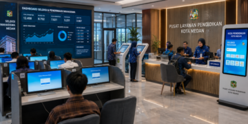 Dashboard interaktif Seleksi Mahasiswa Medan yang menampilkan alur agenda ujian real-time untuk mendukung efisiensi pendaftaran kota Medan.
