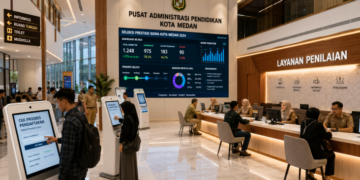 Dashboard interaktif Seleksi Prestasi Siswa yang menampilkan alur penilaian bakat real-time untuk mendukung efisiensi pendaftaran kota Medan.