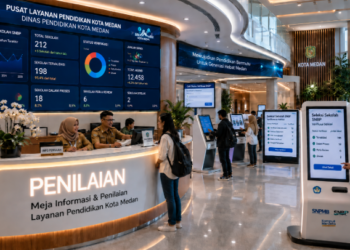 Dashboard interaktif Seleksi Sekolah SNBP yang menampilkan alur penilaian institusi real-time untuk mendukung efisiensi pendaftaran kota Medan.