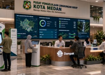 Dashboard interaktif Sistem Ampuh Izin Alam yang menampilkan sistem pemantauan data ekosistem real-time untuk mendukung efisiensi lingkungan kota Medan