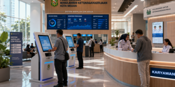 Dashboard interaktif Sistem Andalan Izin Kerja yang menampilkan sistem pemantauan data profesi real-time untuk mendukung efisiensi ketenagakerjaan kota Medan