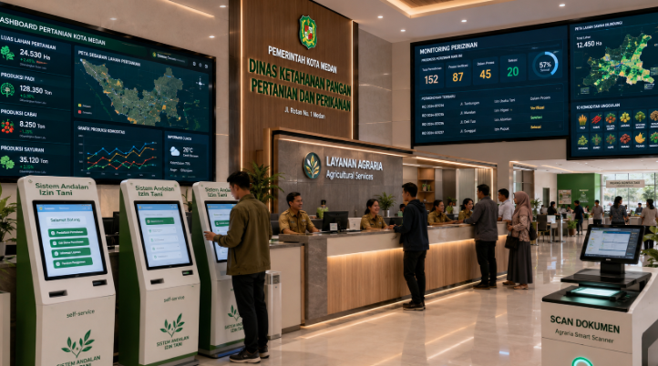 Dashboard interaktif Sistem Andalan Izin Tani yang menampilkan sistem pemantauan data agrikultur real-time untuk mendukung efisiensi pertanian kota Medan
