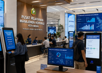 Dashboard interaktif Sistem Andalan Izin Usaha yang menampilkan sistem pemantauan data koperasi real-time untuk mendukung efisiensi badan usaha kota Medan.