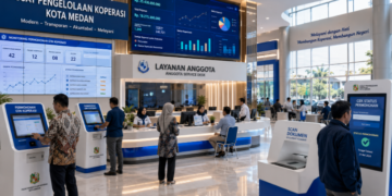Dashboard interaktif Sistem Baru Izin Koperasi yang menampilkan sistem pemantauan data anggota real-time untuk mendukung efisiensi koperasi kota Medan