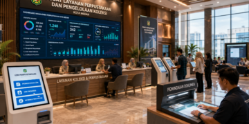 Dashboard interaktif Sistem Baru Izin Perpustakaan yang menampilkan sistem pemantauan data koleksi real-time untuk mendukung efisiensi perpustakaan kota Medan