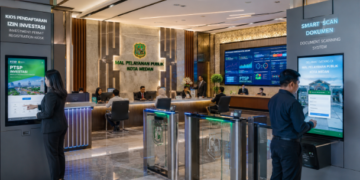 Dashboard interaktif Sistem Canggih Izin Investasi yang menampilkan sistem pemantauan data modal real-time untuk mendukung efisiensi investasi kota Medan
