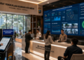 Dashboard interaktif Sistem Canggih Izin Ketertiban yang menampilkan sistem pemantauan data keamanan real-time untuk mendukung efisiensi ketertiban kota Medan
