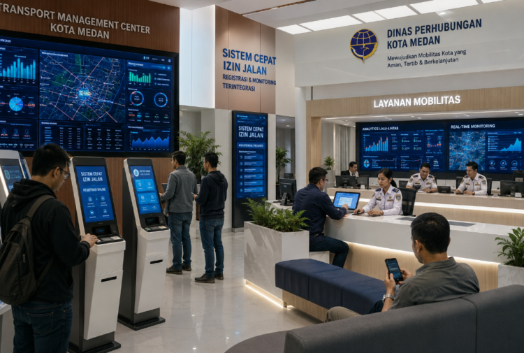 Dashboard interaktif Sistem Cepat Izin Jalan yang menampilkan sistem pemantauan data lalu-lintas real-time untuk mendukung efisiensi transportasi kota Medan
