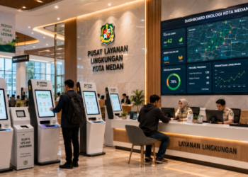 Dashboard interaktif Sistem Cepat Izin Kelola yang menampilkan sistem pemantauan data ekologi real-time untuk mendukung efisiensi lingkungan kota Medan