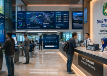 Dashboard interaktif Sistem Cepat Izin Trayek yang menampilkan sistem pemantauan data transportasi real-time untuk mendukung efisiensi mobilitas kota Medan