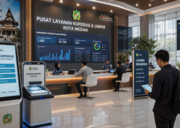 Dashboard interaktif Sistem Digital Izin Koperasi yang menampilkan sistem pemantauan data keanggotaan real-time untuk mendukung efisiensi koperasi kota Medan