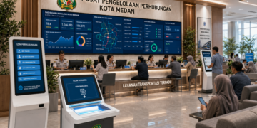 Dashboard interaktif Sistem Digital Izin Perhubungan yang menampilkan sistem pemantauan data transportasi real-time untuk mendukung efisiensi perhubungan kota Medan