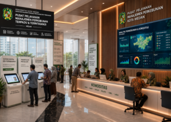 Dashboard interaktif Sistem Digital Izin Perkebunan yang menampilkan sistem pemantauan data komoditas real-time untuk mendukung efisiensi perkebunan kota Medan