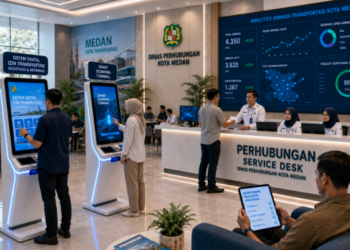 Dashboard interaktif Sistem Digital Izin Transportasi yang menampilkan sistem pemantauan data armada real-time untuk mendukung efisiensi transportasi kota Medan