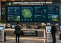 Dashboard interaktif Sistem Efektif Izin Lingkungan yang menampilkan sistem pemantauan data alam real-time untuk mendukung efisiensi lingkungan kota Medan