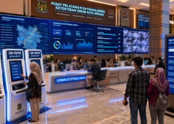 Dashboard interaktif Sistem Efektif Izin Tertib yang menampilkan sistem pemantauan data pengawasan real-time untuk mendukung efisiensi ketertiban kota Medan