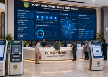 Dashboard interaktif Sistem Efisien Izin Hunian yang menampilkan sistem pemantauan data properti real-time untuk mendukung efisiensi perumahan kota Medan
