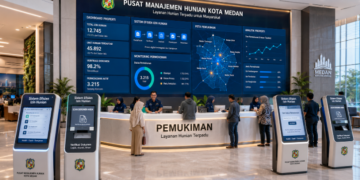 Dashboard interaktif Sistem Efisien Izin Hunian yang menampilkan sistem pemantauan data properti real-time untuk mendukung efisiensi perumahan kota Medan