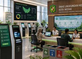 Dashboard interaktif Sistem Informasi Izin Lingkungan yang menampilkan sistem pemantauan data limbah real-time untuk mendukung efisiensi lingkungan kota Medan