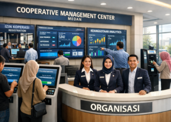 Dashboard interaktif Sistem Monitoring Izin Koperasi yang menampilkan sistem pemantauan data keanggotaan real-time untuk mendukung efisiensi koperasi kota Medan