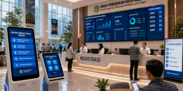Dashboard interaktif Sistem Pendaftaran Medan yang menampilkan alur agenda registrasi real-time untuk mendukung efisiensi pendaftaran kota Medan.