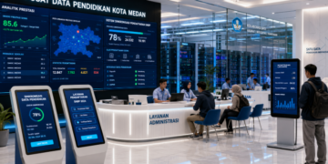 Dashboard interaktif Sistem Sinkronisasi Pendaftaran SNBP yang menampilkan alur pemadanan data prestasi siswa real-time untuk mendukung efisiensi pendaftaran kota Medan.