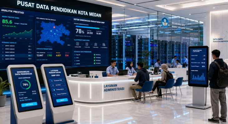 Dashboard interaktif Sistem Sinkronisasi Pendaftaran SNBP yang menampilkan alur pemadanan data prestasi siswa real-time untuk mendukung efisiensi pendaftaran kota Medan.