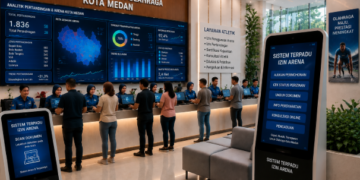 Dashboard interaktif Sistem Terpadu Izin Arena yang menampilkan sistem pemantauan data pertandingan real-time untuk mendukung efisiensi olahraga kota Medan