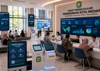 Dashboard interaktif Sistem Terpadu Izin Hunian yang menampilkan sistem pemantauan data properti real-time untuk mendukung efisiensi perumahan kota Medan