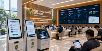 Dashboard interaktif Solusi Baru Izin Perumahan yang menampilkan sistem pemantauan data hunian real-time untuk mendukung efisiensi perumahan kota Medan