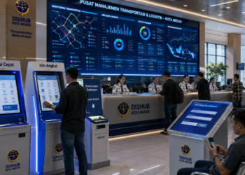 Dashboard interaktif Solusi Cepat Izin Angkut yang menampilkan sistem pemantauan data armada real-time untuk mendukung efisiensi transportasi kota Medan.