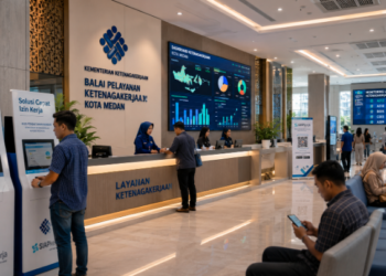 Dashboard interaktif Solusi Cepat Izin Kerja yang menampilkan sistem pemantauan data profesi real-time untuk mendukung efisiensi tenaga kerja kota Medan