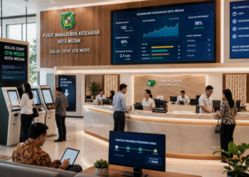 Dashboard interaktif Solusi Cepat Izin Medis yang menampilkan sistem pemantauan data kesehatan real-time untuk mendukung efisiensi klinik kota Medan