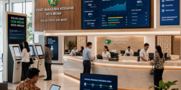 Dashboard interaktif Solusi Cepat Izin Medis yang menampilkan sistem pemantauan data kesehatan real-time untuk mendukung efisiensi klinik kota Medan