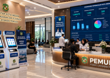Dashboard interaktif Solusi Digital Izin Kepemudaan yang menampilkan sistem pemantauan data organisasi real-time untuk mendukung efisiensi kepemudaan kota Medan