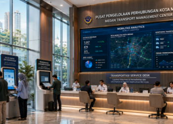 Dashboard interaktif Solusi Digital Izin Perhubungan yang menampilkan sistem pemantauan data transportasi real-time untuk mendukung efisiensi perhubungan kota Medan