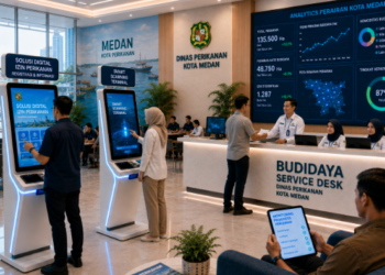 Dashboard interaktif Solusi Digital Izin Perikanan yang menampilkan sistem pemantauan data budidaya real-time untuk mendukung efisiensi perikanan kota Medan