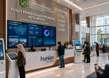 Dashboard interaktif Solusi Digital Izin Perumahan yang menampilkan sistem pemantauan data hunian real-time untuk mendukung efisiensi perumahan kota Medan
