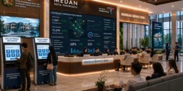 Dashboard interaktif Solusi Prima Izin Wisata yang menampilkan sistem pemantauan data destinasi real-time untuk mendukung efisiensi pariwisata kota Medan