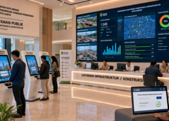 Dashboard interaktif Solusi Terpadu Izin Bangun yang menampilkan sistem pemantauan data konstruksi real-time untuk mendukung efisiensi infrastruktur kota Medan