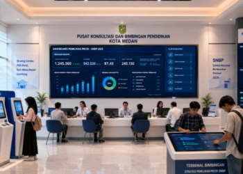 Dashboard interaktif Strategi Pemilihan Prodi SNBP yang menampilkan alur panduan pemilihan jurusan siswa real-time untuk mendukung efisiensi pendaftaran kota Medan.
