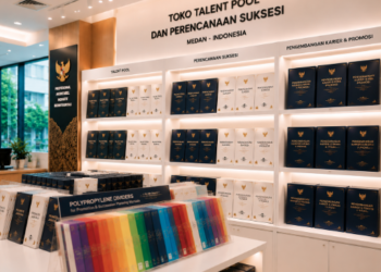 Jajaran tempat buku panduan suksesi pegawai ASN Pemkot Medan Valid bahan premium untuk usaha pembuatan rencana kader pegawai dan alat pusat instrumen suksesi Medan heavy duty minimalis berbagai folder rencana kader yang tersusun sangat rapi di dalam etalase toko perlengkapan kantor