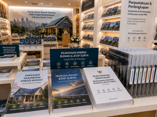 Jajaran tempat buku panduan surya mandiri ASN Pemkot Medan Hemat bahan premium untuk usaha pembuatan rencana clearance surya pegawai dan alat pusat instrumen clearance surya Medan heavy duty minimalis berbagai folder lembar jaminan yang tersusun sangat rapi di dalam etalase toko perlengkapan kantor