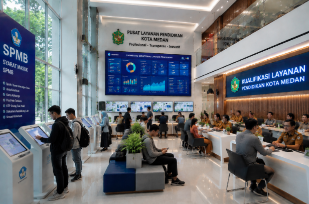 Dashboard interaktif Syarat Masuk SPMB yang menampilkan alur kualifikasi dokumen real-time untuk mendukung efisiensi pendaftaran kota Medan.