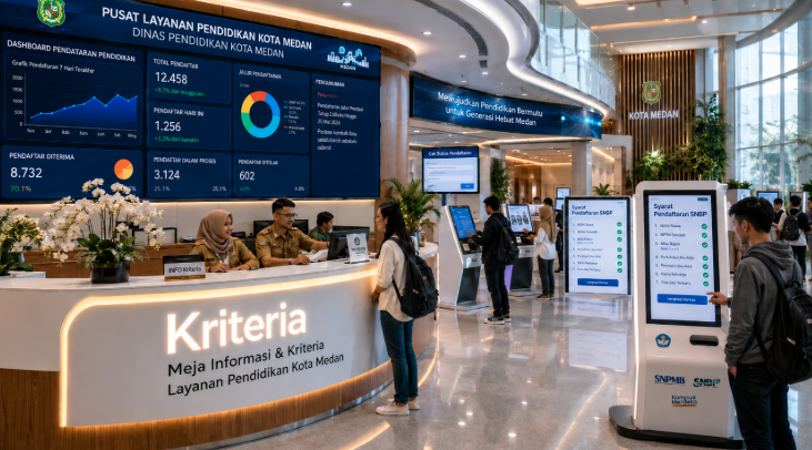 Dashboard interaktif Syarat Pendaftaran SNBP yang menampilkan alur kriteria dokumen real-time untuk mendukung efisiensi pendaftaran kota Medan.