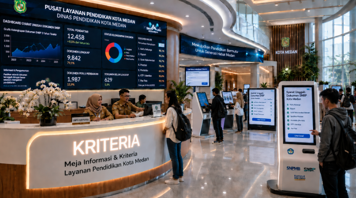 Dashboard interaktif Syarat Unggah Dokumen yang menampilkan alur kriteria berkas real-time untuk mendukung efisiensi pendaftaran kota Medan.