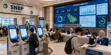 Dashboard interaktif Tahapan Akses Registrasi SNBP yang menampilkan alur langkah-langkah pendaftaran prestasi siswa real-time untuk mendukung efisiensi pendaftaran kota Medan.