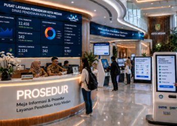 Dashboard interaktif Tahapan Pendaftaran Siswa yang menampilkan alur prosedur pengajuan real-time untuk mendukung efisiensi pendaftaran kota Medan.