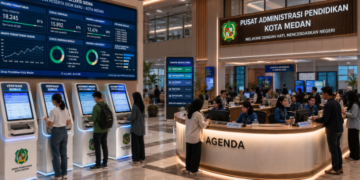 Dashboard interaktif Tahapan Seleksi Siswa yang menampilkan alur agenda penilaian real-time untuk mendukung efisiensi pendaftaran kota Medan.